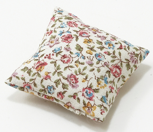 Dollhouse miniature PILLOW: ECRU WITH FLORAL PRINT